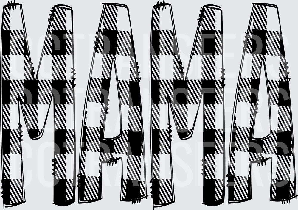 MAMA Black White Buffalo Plaid Bold Letters (DTF)