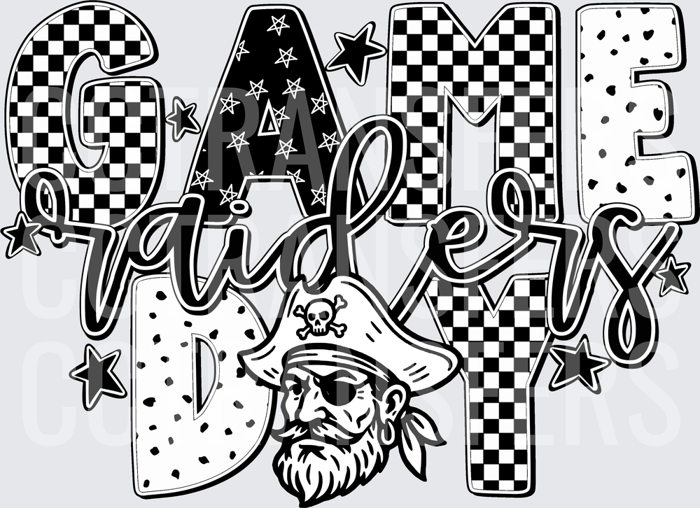 Game Day Raiders Pirate Mascot Checkered Stars (DTF)