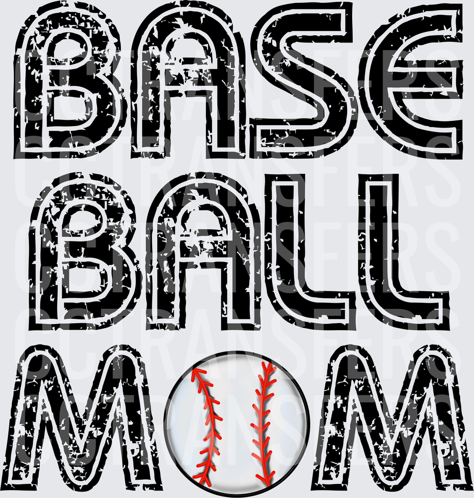 Distressed Baseball Mom Stacked Lettering with Ball (DTF)