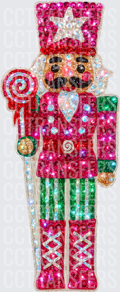 Sequin Bedazzled Christmas Nutcracker Soldier with Lollipop (DTF)