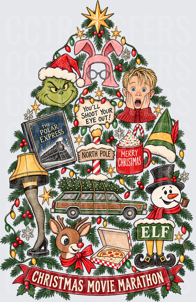 Christmas Movie Marathon Holiday Tree Collage (DTF)