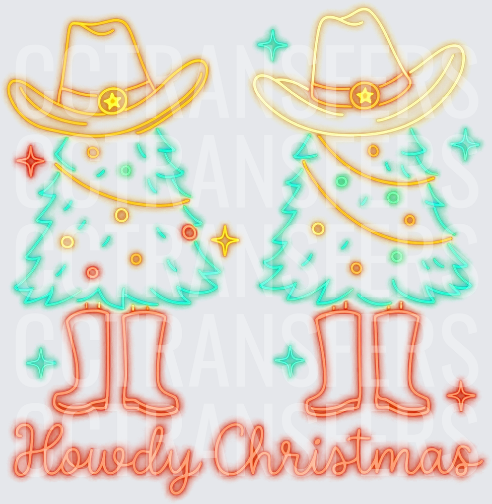 Howdy Christmas Neon Cowboy Trees and Boots (DTF)