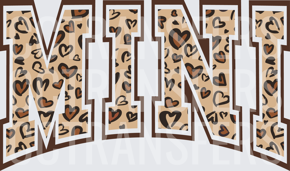 MINI Varsity Block Letters Heart Leopard Pattern (DTF)