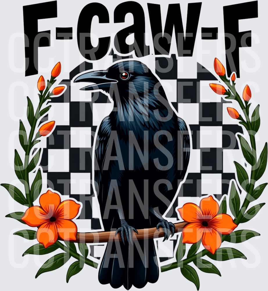F-Caw-F Crow on Branch with Orange Flowers Checkered (DTF)