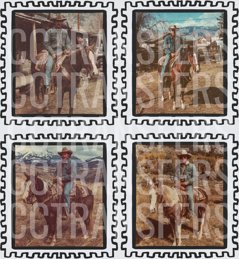 Vintage Cowboy Horseback Riding Four Stamp Collage (DTF)