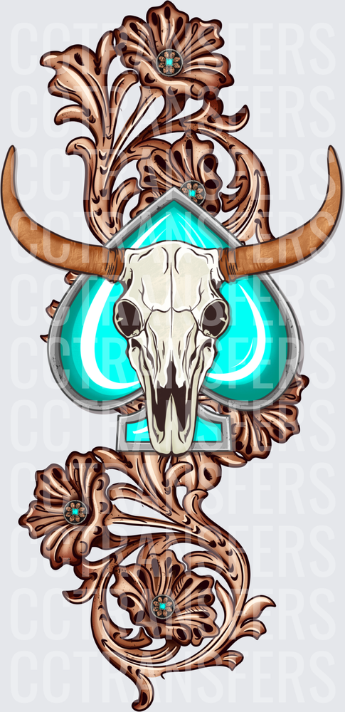 Longhorn Skull Turquoise Ace Spade Western Floral (DTF)