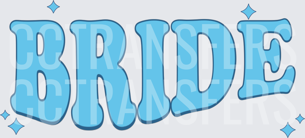 Bride Light Blue Retro Bubble Letters with Sparkles (DTF)