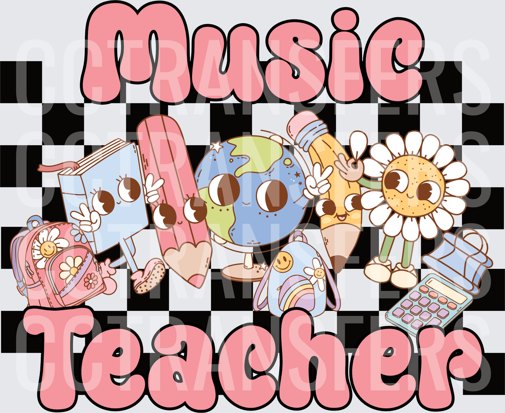 Music Teacher Retro Groovy Cartoon Characters (DTF)
