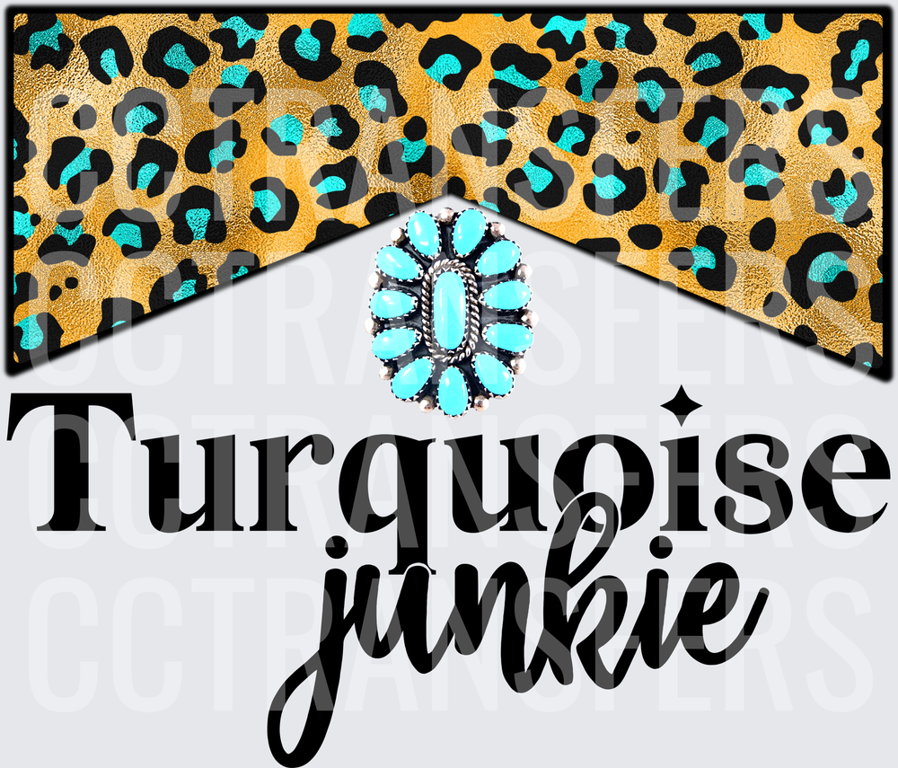 Turquoise Junkie Gold Leopard Print Western Ring (DTF)