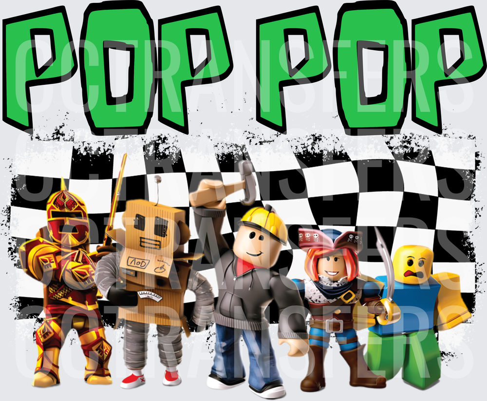 Pop Pop Block Figure Characters Checkered Flag (DTF)