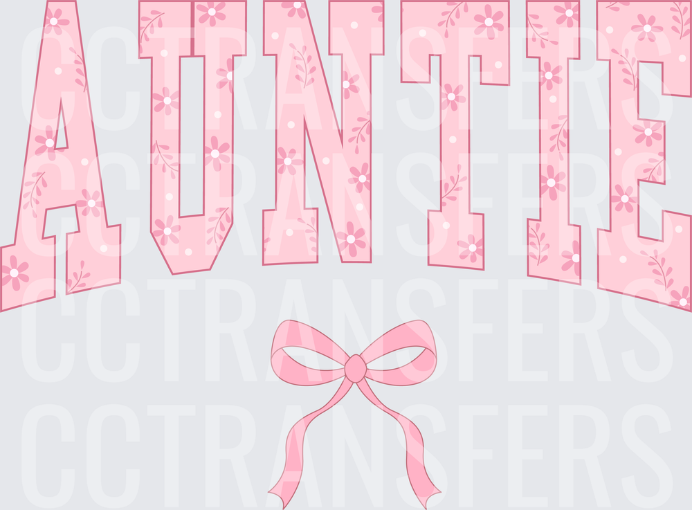 Auntie Floral Varsity Letters with Pink Bow (DTF)