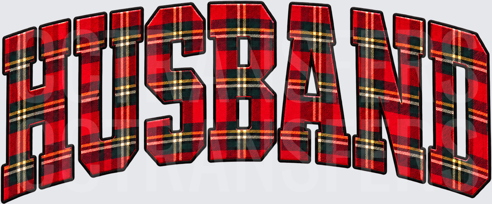 Red Plaid Arched Varsity HUSBAND Lettering (DTF)
