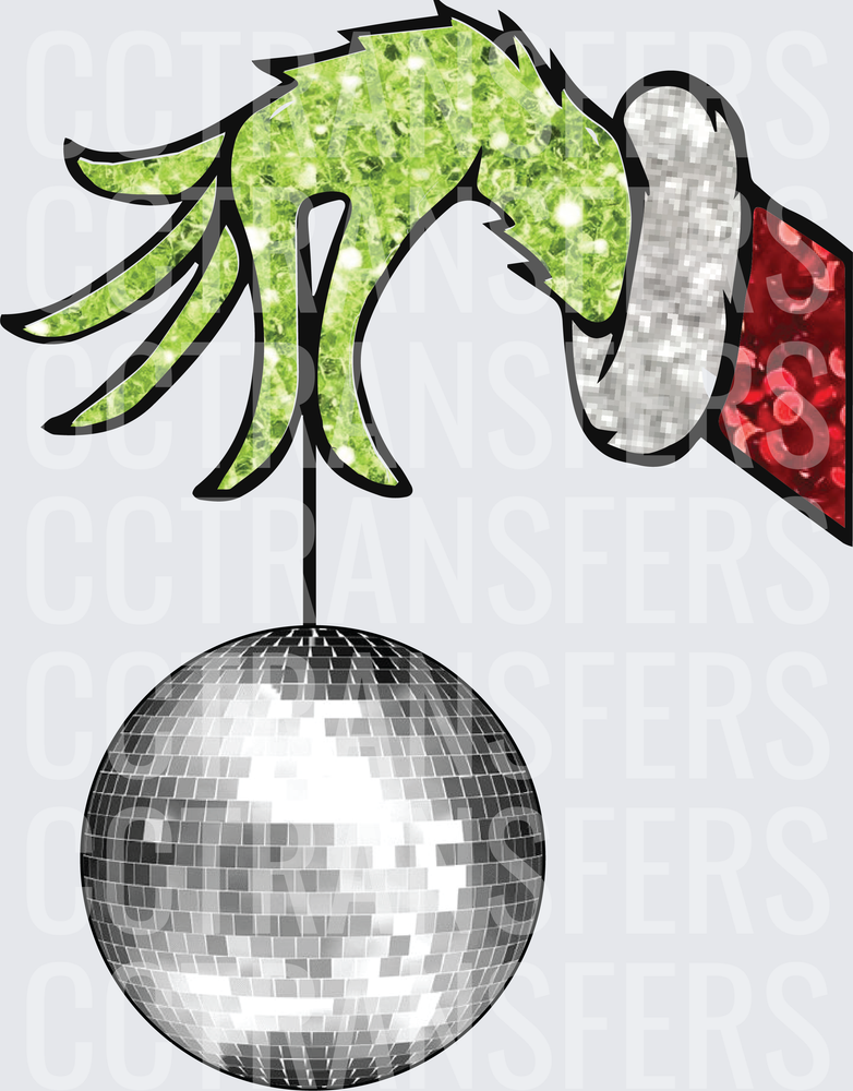 Glitter Green Furry Hand Holding Disco Ball Christmas (DTF)