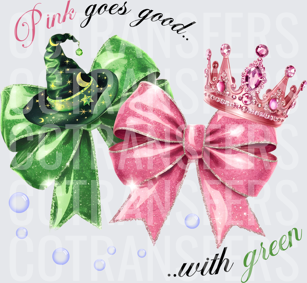 Pink Goes Good With Green Witch Hat Crown Bows (DTF)