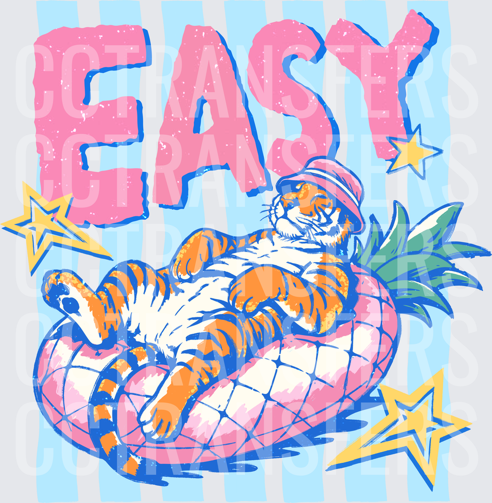 Easy Relaxing Tiger Lounging on Pineapple Float (DTF)