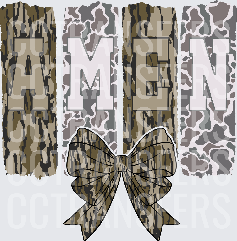 AMEN Camo Block Letters with Bow (DTF)