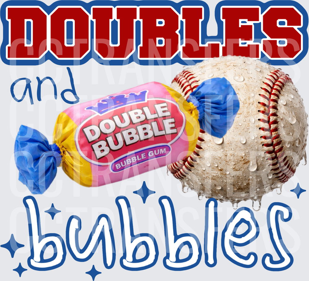 Doubles and Bubbles Baseball and Bubble Gum Design (DTF)