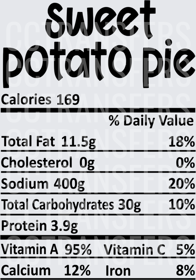 Sweet Potato Pie Nutrition Facts Label (DTF)