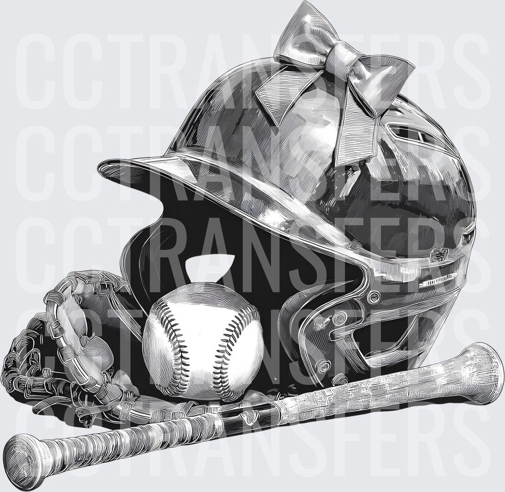 Girls Baseball Helmet With Bow Bat Glove Ball (DTF)