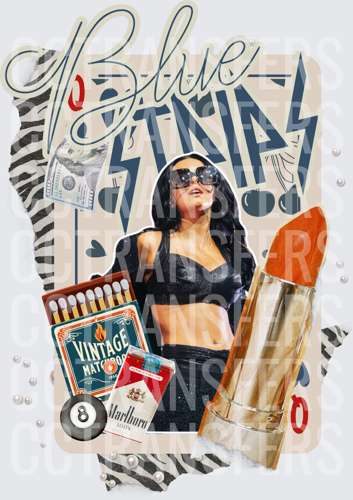 Blue Strips Brunette Baddie Collage (DTF)