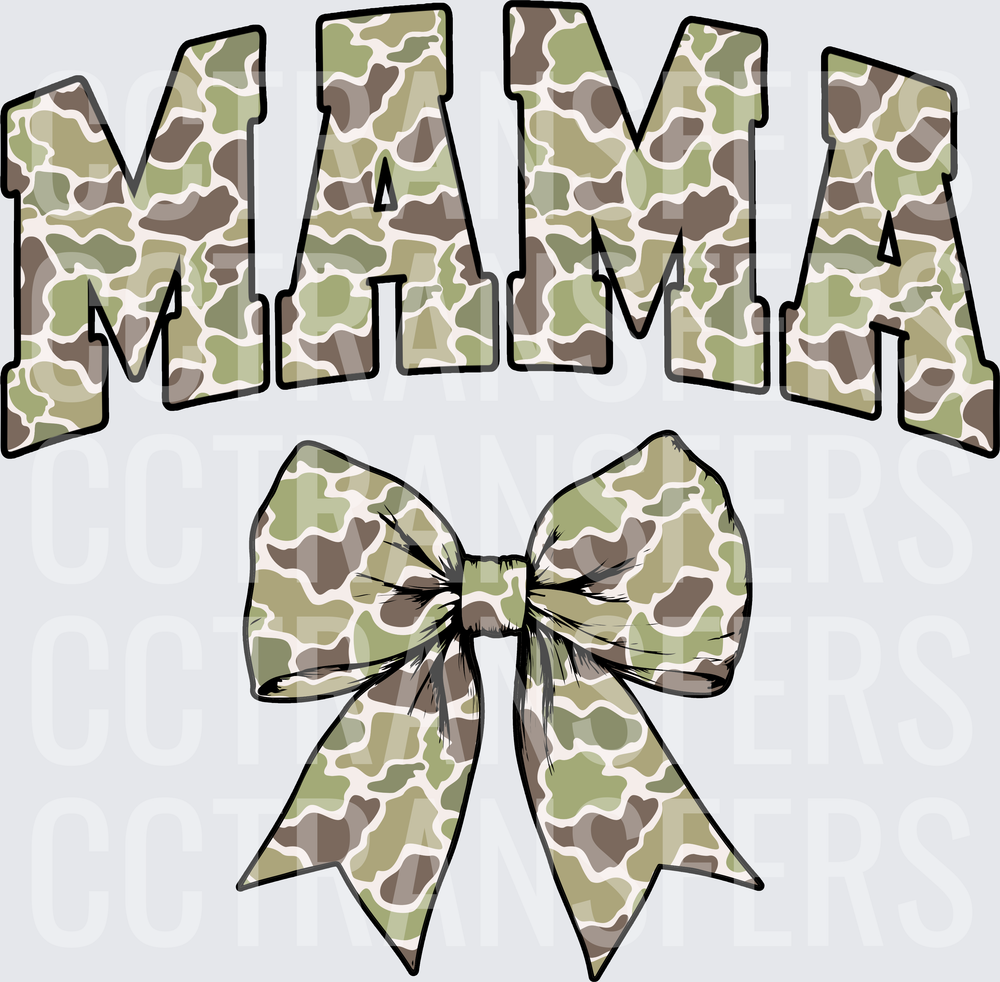 Camo Mama Arched Letters with Camo Bow (DTF)
