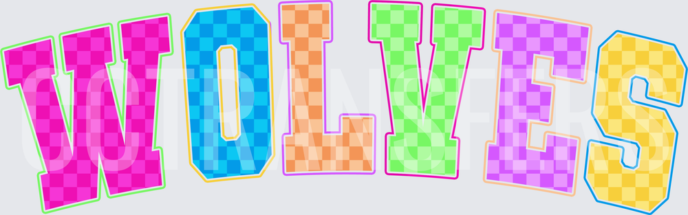 Wolves Colorful Checkered Varsity Block Letters (DTF)