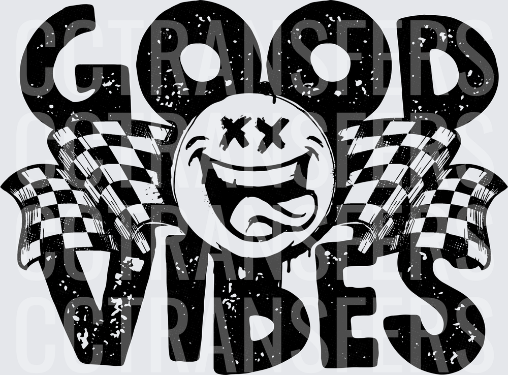 Good Vibes Crazy Smiley Face Checkered Racing Flags (DTF)