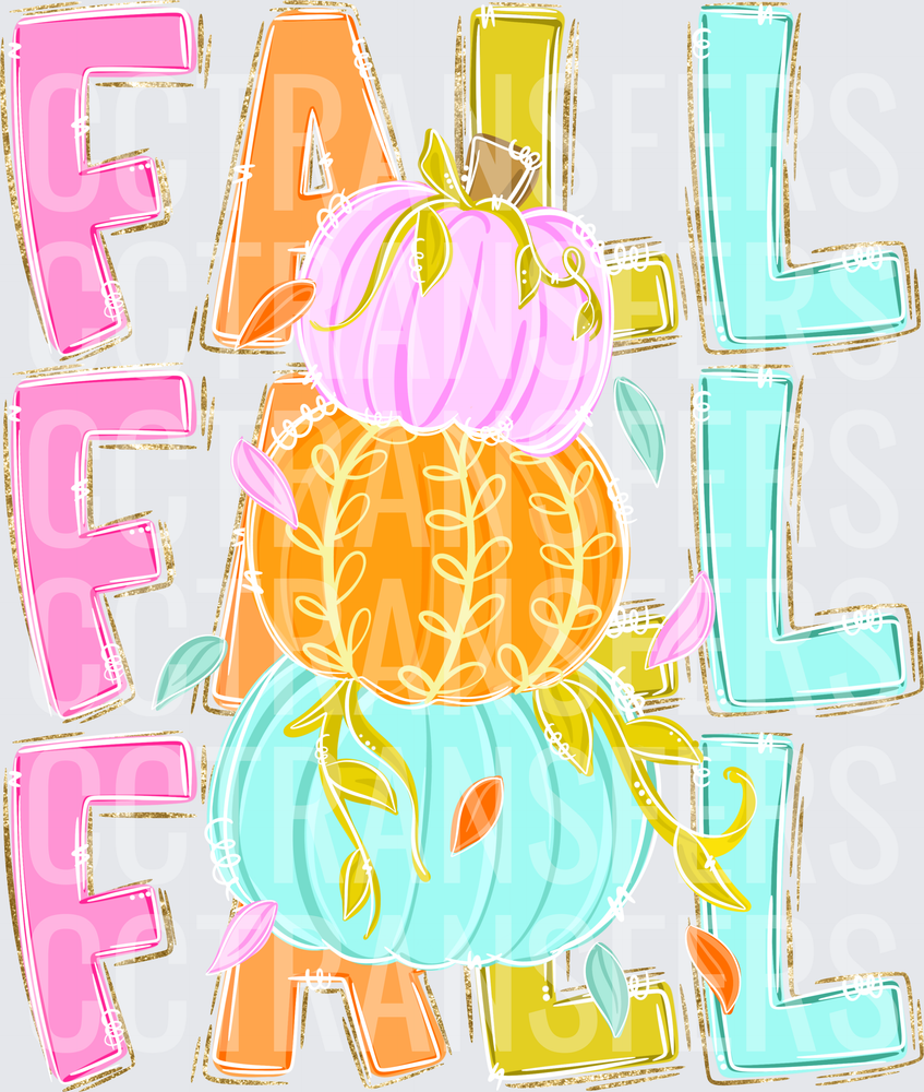 Colorful Stacked Pumpkins FALL Triple Text Design (DTF)