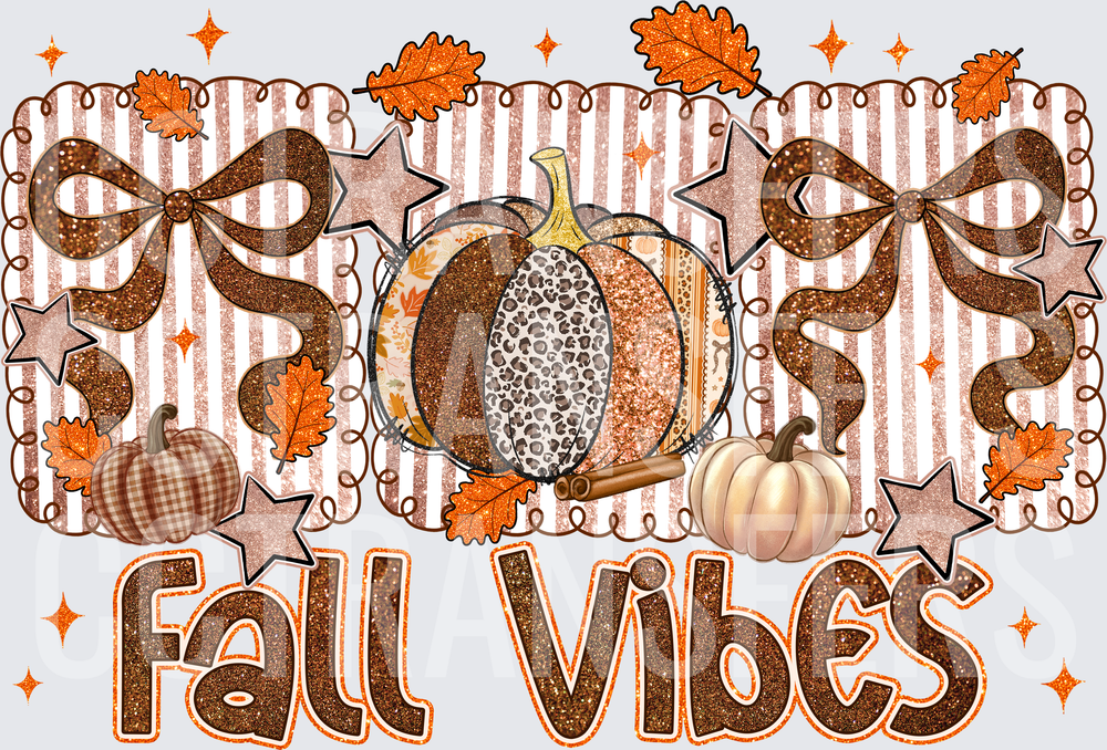 Fall Vibes Glitter Pumpkin Bows Autumn Leaves (DTF)