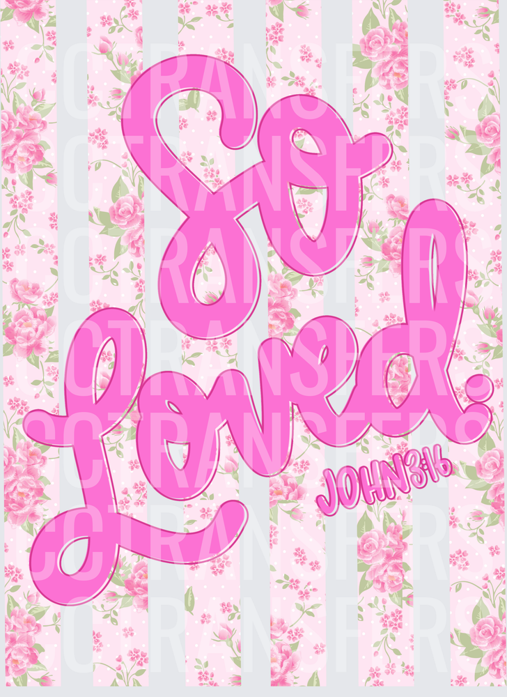 So Loved John 3:16 Pink Floral Stripe Script (DTF)