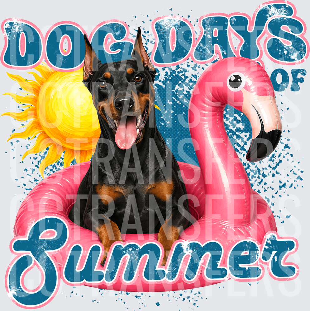 Dog Days of Summer Doberman Pink Flamingo Float (DTF)
