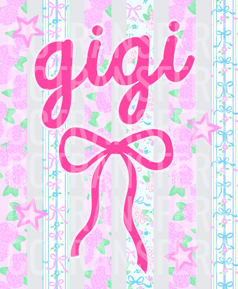 Gigi Hot Pink Bow Star Floral Stripe Coquette (DTF)