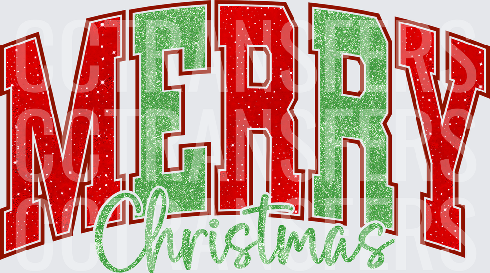 Merry Christmas Glitter Varsity Arched Red Green Letters (DTF)