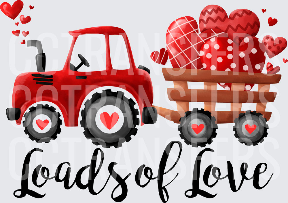 Loads of Love Red Tractor Valentine Hearts Wagon (DTF)