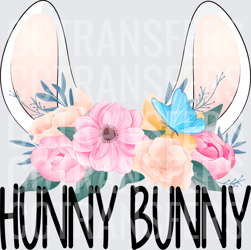 Hunny Bunny Floral Bunny Ears with Butterfly (DTF)