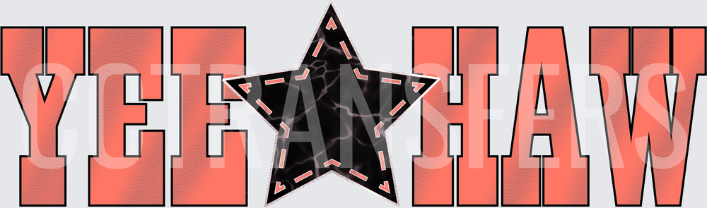 Yee Haw Bold Coral Letters Black Marble Star (DTF)