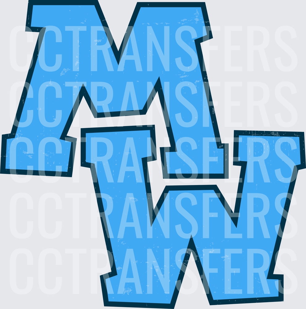 Sky Blue Distressed Block Letter MW Monogram (DTF)