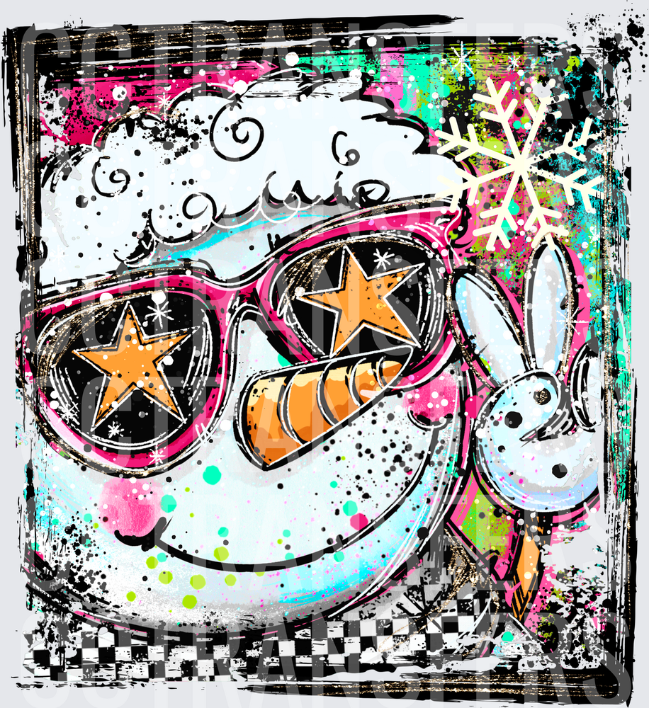 Grunge Snowman Pink Star Sunglasses Carrot Nose Bunny (DTF)