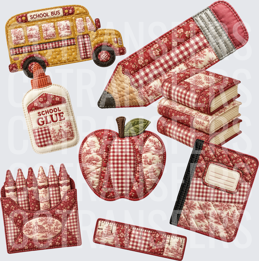 Quilted Patchwork Back to School Supplies Set (DTF)