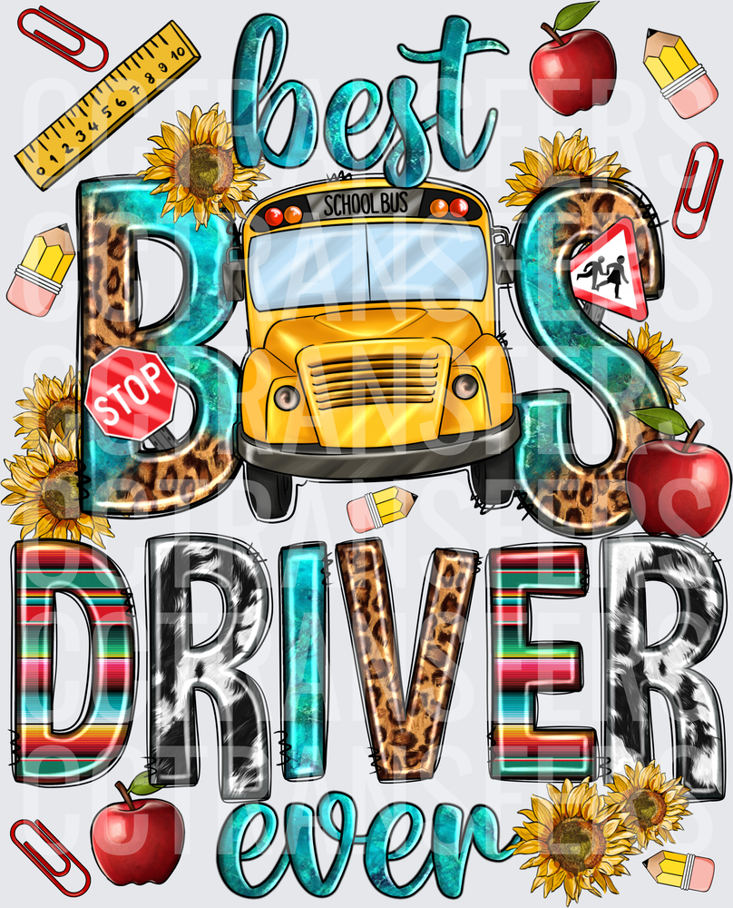 Best Bus Driver Ever Leopard Serape Sunflower Design (DTF)