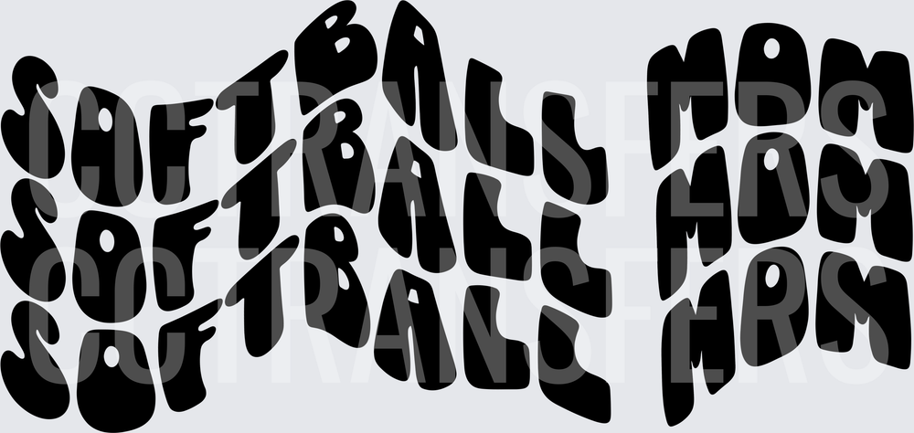 Softball Mom Retro Wavy Bubble Text Repeat Pattern (DTF)