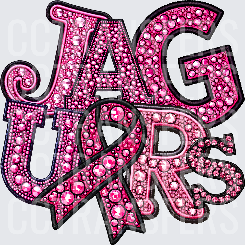 Jaguars Pink Rhinestone Bling Awareness Ribbon Letters (DTF)