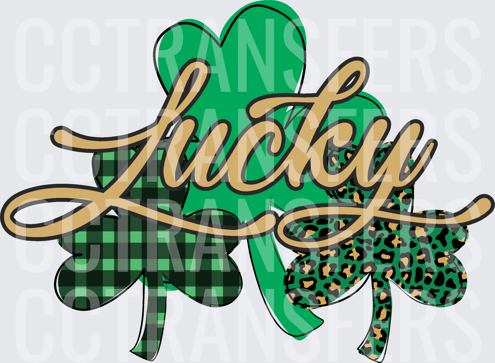 Lucky Script Triple Shamrock Buffalo Plaid Leopard (DTF)