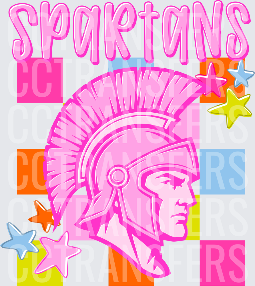 Spartans Pink Retro Checkerboard Warrior Helmet Stars (DTF)