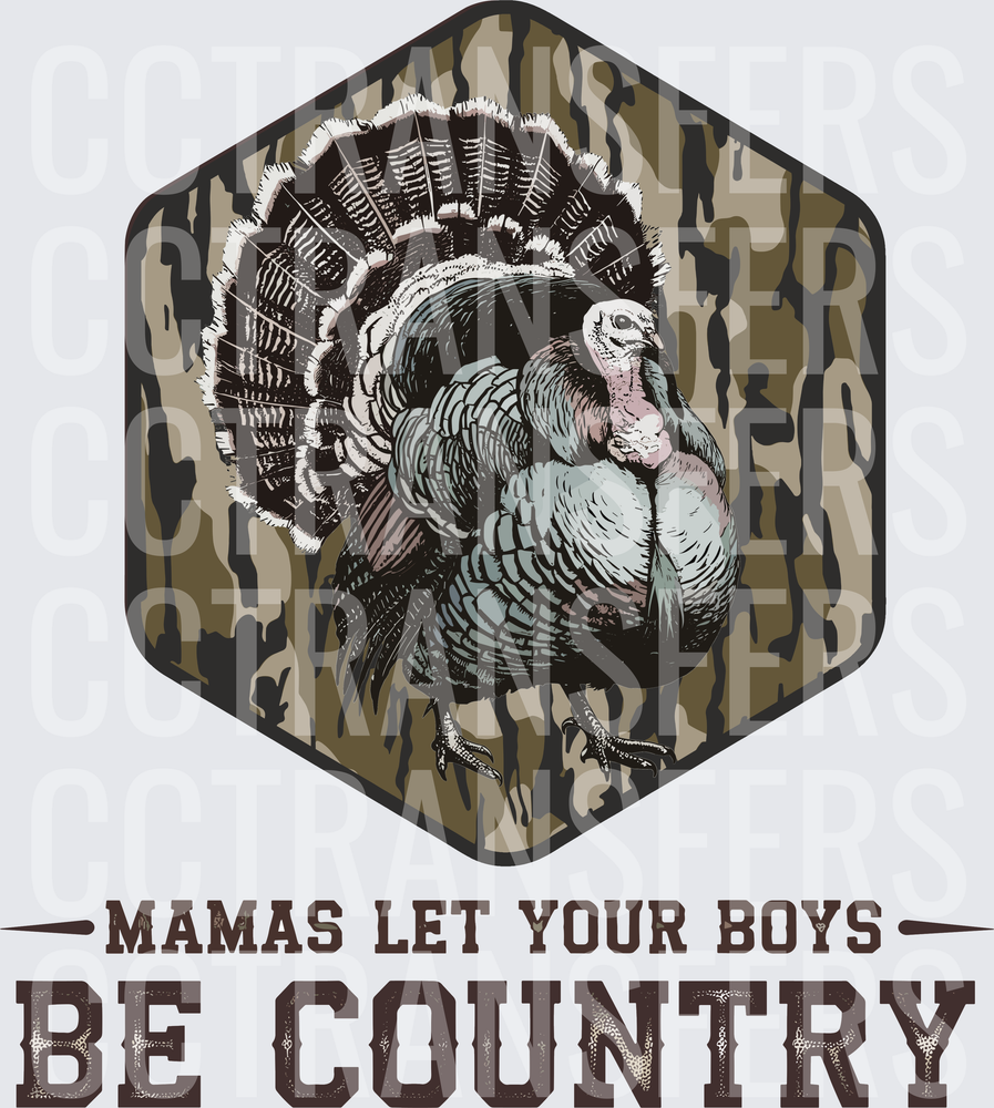 Mamas Let Your Boys Be Country Turkey Camo Hexagon (DTF)