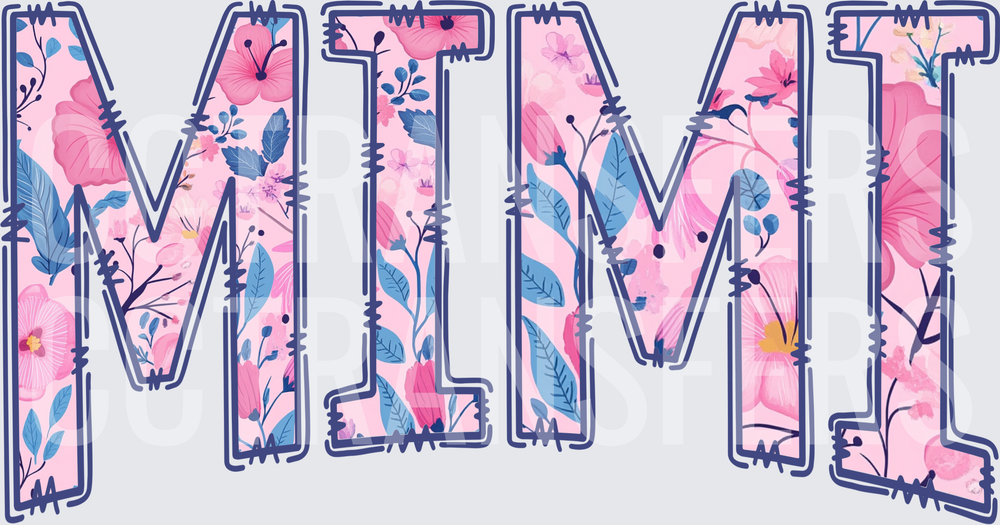 Mimi Floral Pink Blue Botanical Letter Design (DTF)
