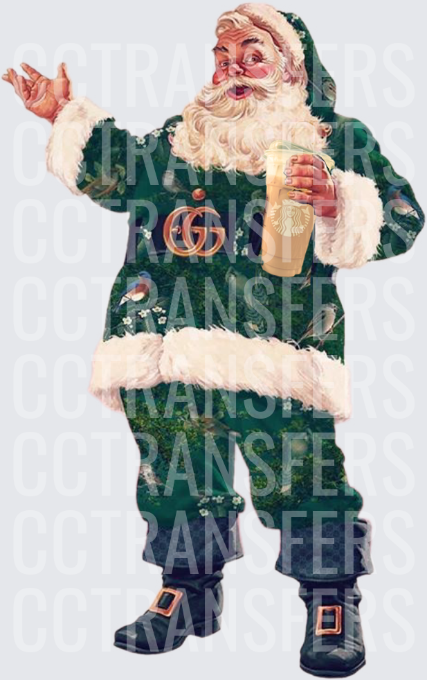 Luxury Santa Green Floral Suit Holding Coffee Cup (DTF)