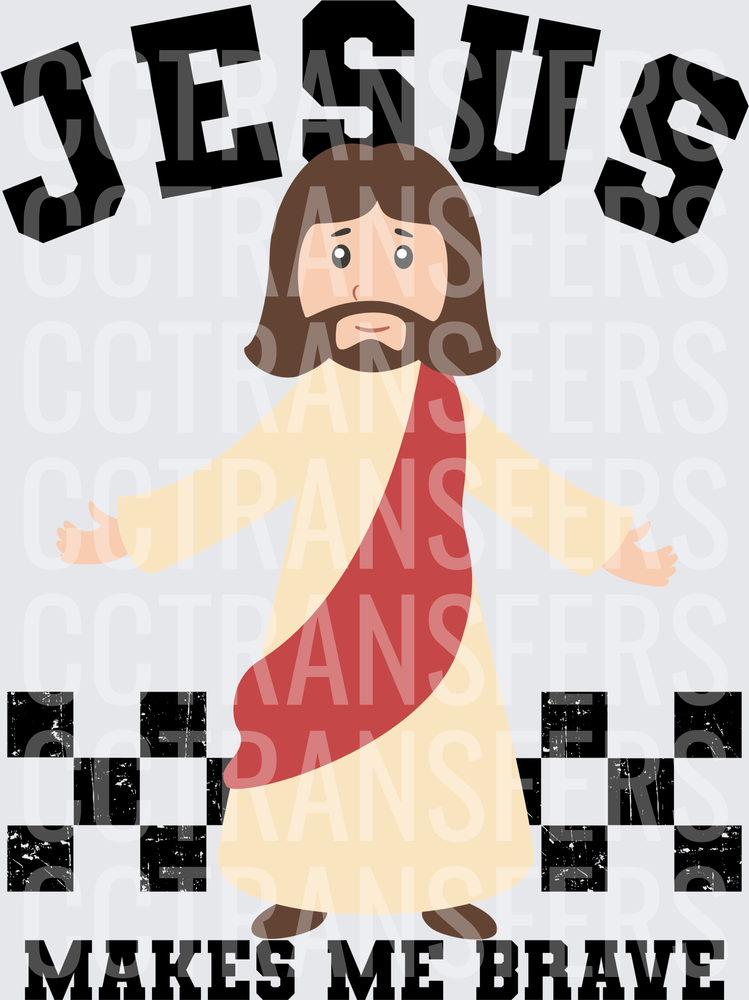 Jesus Makes Me Brave Cartoon Figure Checkered (DTF)