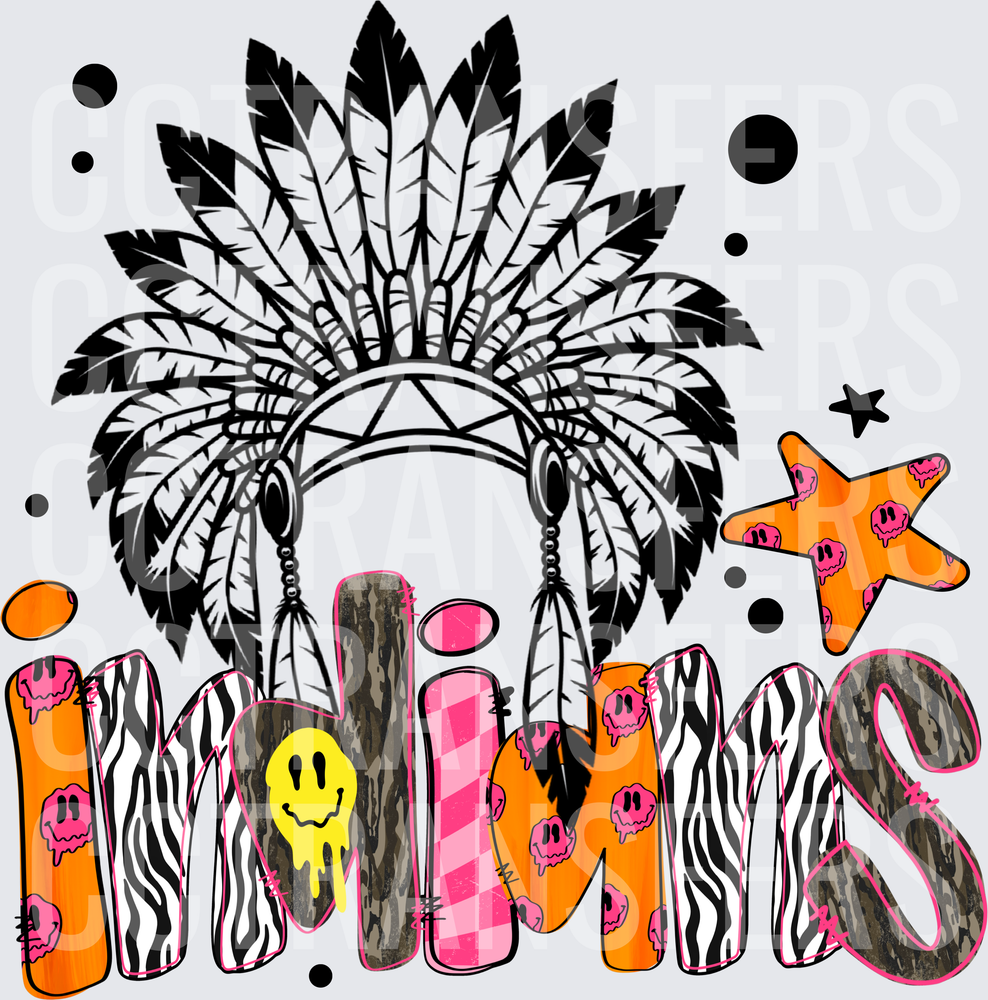 Indians Feather Headdress Mixed Print Smiley Face Design (DTF)