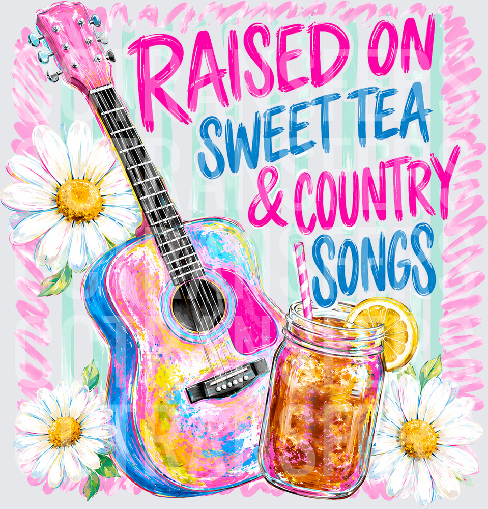 Raised On Sweet Tea & Country Songs Guitar Daisies (DTF)